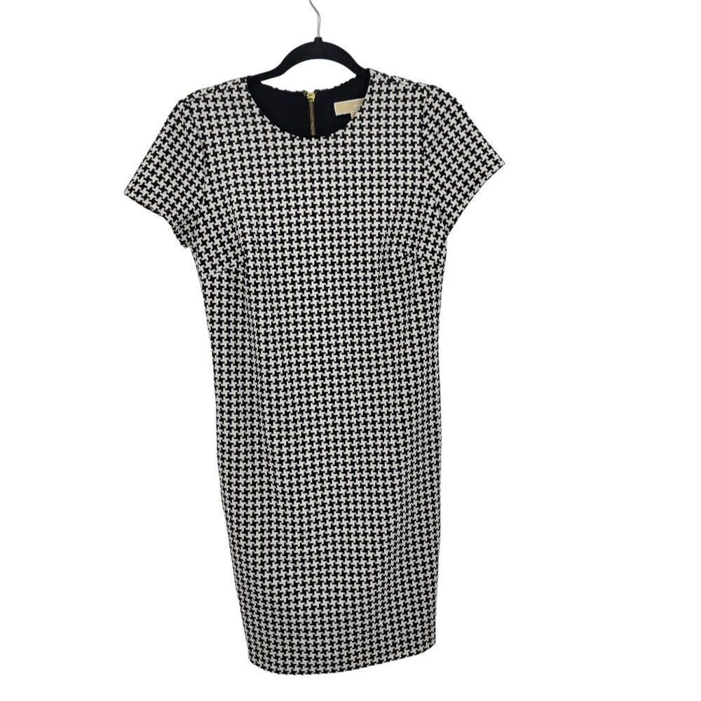 Michael Michael Kors Dress S Black White Houndstooth Cap Sleeve Academia Career‎
